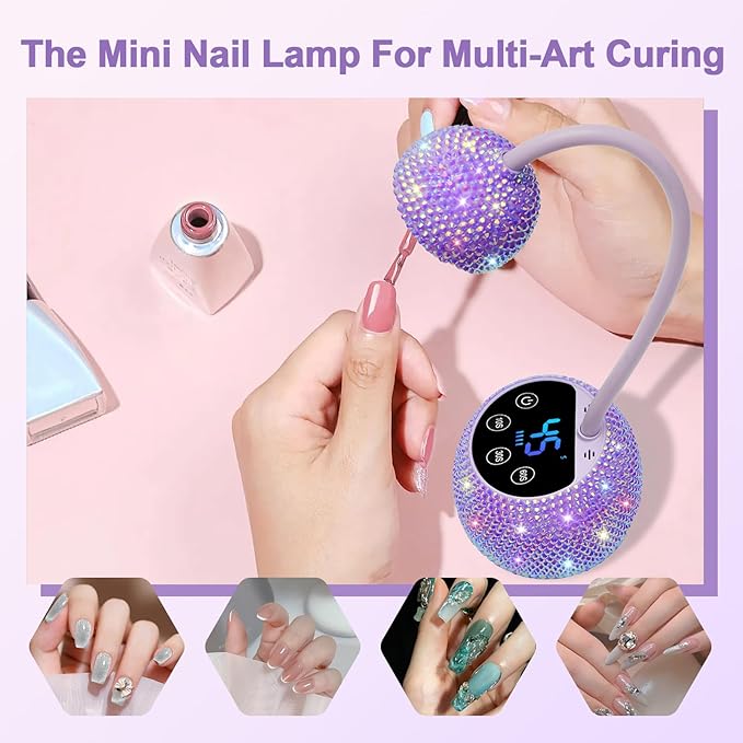 CGBE UV LED Nail Lamp, 36W Mini Cordless Flash Cure Lamp, USB Rechargeable Goosenecks LED Nail Light with 4 Timers & Auto Sensor for Salon Home DIY Use, Purple Diamond