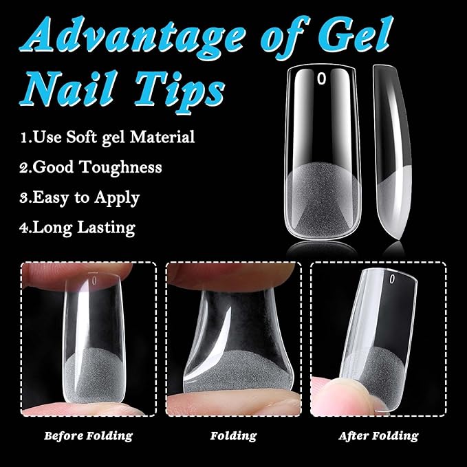 LoveOurHome 420pc Long Square Fake Nail Tips Clear Press on Nails, Square Gel Nail Tips Full Cover Soft Gel Nails Tip Long Artificial Fingernails False Nails for Nail Extension 15 Sizes