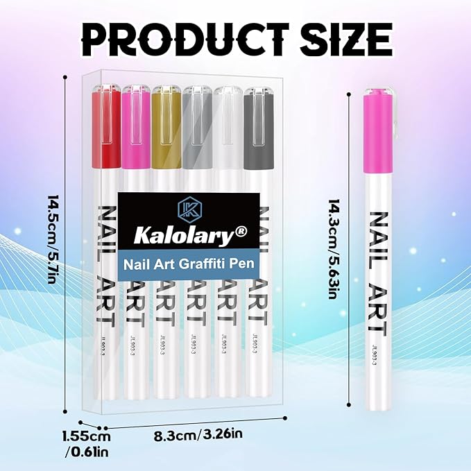 Kalolary 6 Color Nail Art Pens Set, Nail Polish Pens 0.7MM Fine Tip Acrylic Paint Pen Nail Art Markers Quick-Dry Nail Art Tools for Dotting Drawing Painting DIY Nail Art Beauty Manicure（I）