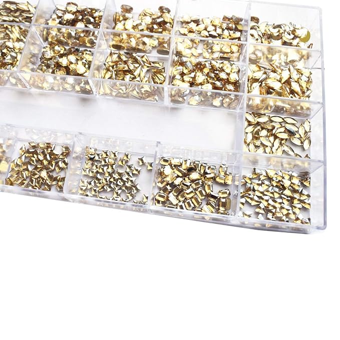 1000 Pcs Crystal Champagne Nail Art Rhinestone Accessories Flat Glass Stone Strass Mixed Shape DIY 3D Fingernail Decoration 20 Styles Flat- Back Nail Art Rhinestone With 1 Pick Up Pen In Clear Big Box
