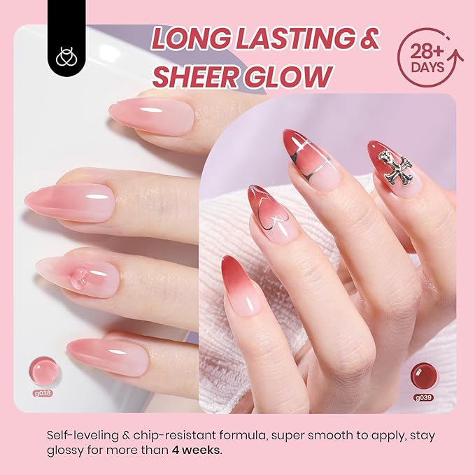 Beetles Jelly Gel Nail Polish Set - 6 Colors Neutral Fall Gel Polish Kit Nude Pink Red Brown Sheer Gel Translucent Effect Soak Off UV DIY Manicure French Nail Art Salon Gift for Girls Women