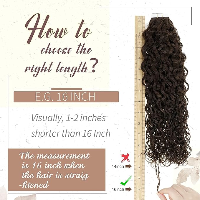 RUNATURE Curly Tape ins Human Hair Extensions 14 Inch Medium Borwn Tape in Hair Extensions Human Hair Curly Skin Weft Curly Hair Tape in Extensions for Women Natural Wave Double Sided 50g 20pcs
