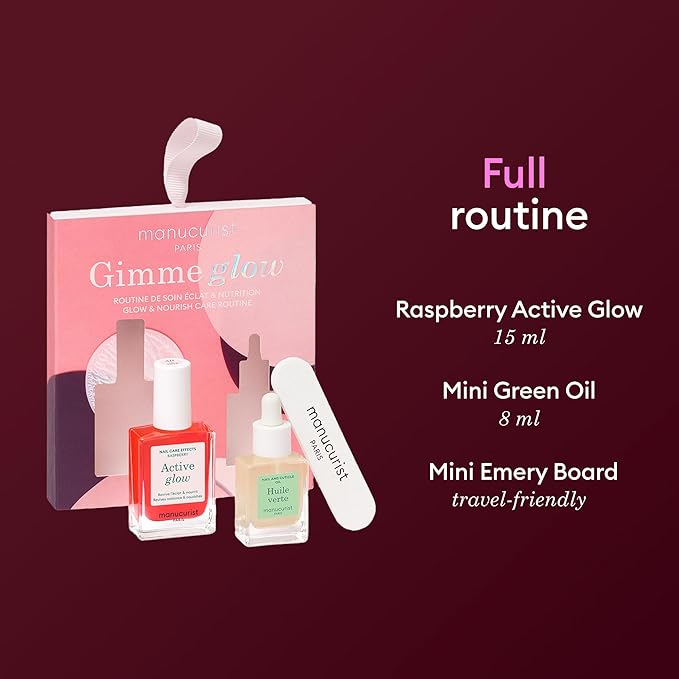 Manucurist Active Glow Raspberry Gift Set and Green Oil – Includes: 1 Care & Makeup Nail Polish, 1 Cuticle Nail Oil, 1 Complimentary Mini Nail File – Nails Care