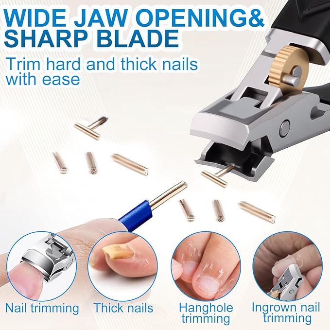 Toe Nail Clippers,Toenail Clippers for Thick Toenails, 180° Wide Jaw Heavy Duty Ingrown Toenail Clippers Nail Cutters, Ultra Sharp Slanted Nail Clippers with Long Handle (1set)