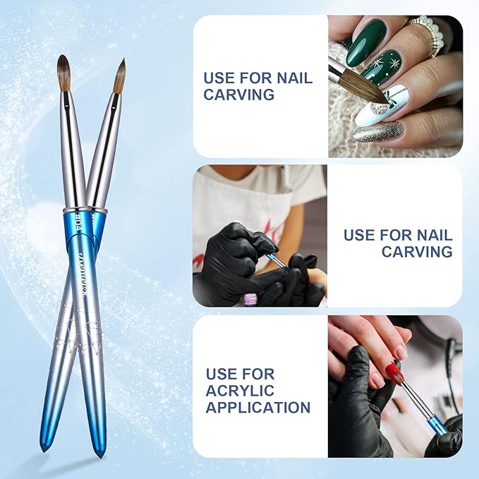 Acrylic Nail Brush Size 4,KEMEISI 100% Pure Kolinsky Nail Art Brushes Sturdy Handle Oval Shaped Acrylic Powder Nail Design Tools for Professional Manicure DIY Home Salon (Blue Gradient)