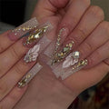 RTKHFZE Press on Nails Long Square Acrylic False Nails Glitter Full Cover Fake Nails with Rhinestones Flower Designs Nails Press Ons for Prom/Party/Holiday - Gift for Women