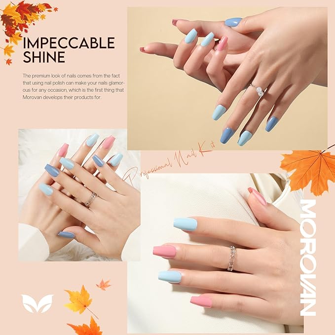 Morovan Nail Polish Set Fingernail: Fall Quick Dry Nail Polish Kit Fall Orange Regular Bulk 0.25 oz Finger Nail Lacquer Pack Glossy Toenail Polish DIY Gifts for Women