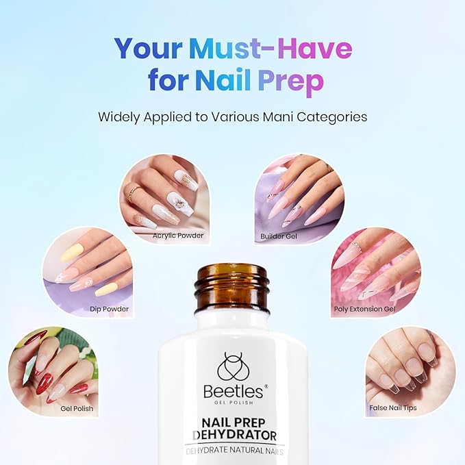 Beetles Nail Dehydrator 20ml Professional Nail Prep Acid-Free and Hema-Free Dehydrate Bond Primer for Acrylic and Gel Polish