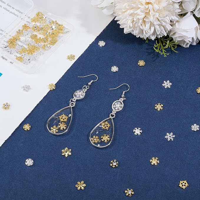 OLYCRAFT 96Pcs Snowflake Resin Fillers 7-Style Winter Theme Resin Fillers Alloy Epoxy Resins Supplies UV Filling Accessories Silver Gold for Resins Jewelry Making