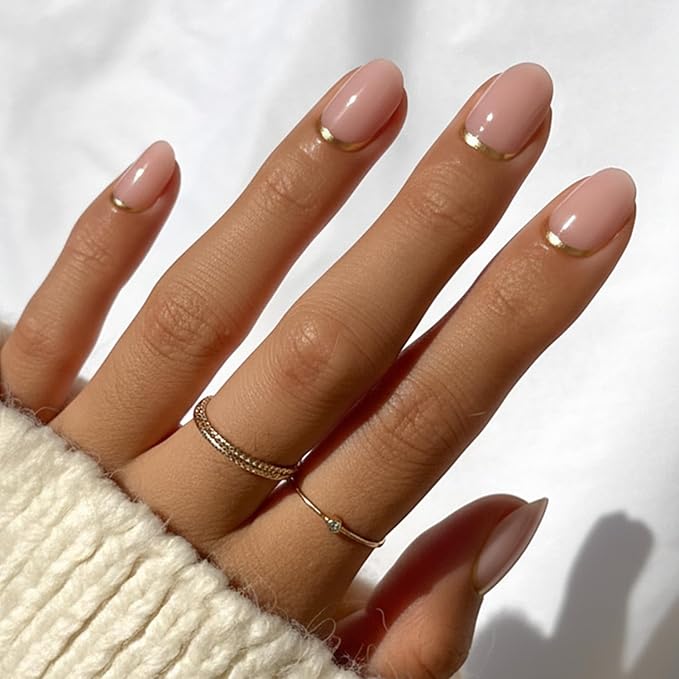 Glamnetic Press On Nails - Goal Digger Fake Nails | Glossy, Semi-Transparent, Short Round Nails, Salon Quality | 12 Sizes - 30 Nail Kit with Glue