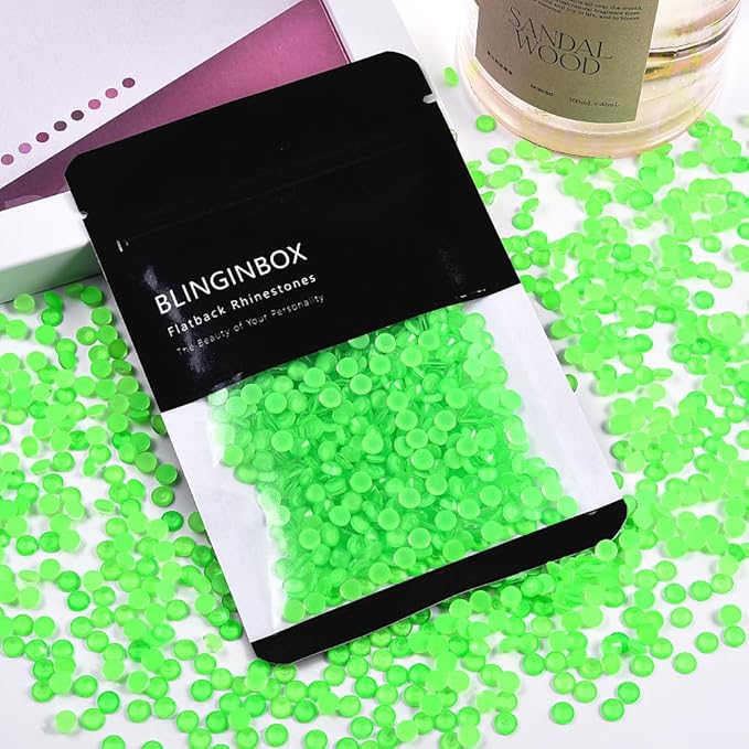 Blinginbox Flatback Rhinestones Round Gems, 1440pcs Luminous Series Glass Stones Neon Gems Non Hotfix Crystal Rhinestones for Nail Charms Crafts Clothes Tumblers,New Emerald Neon,SS10.