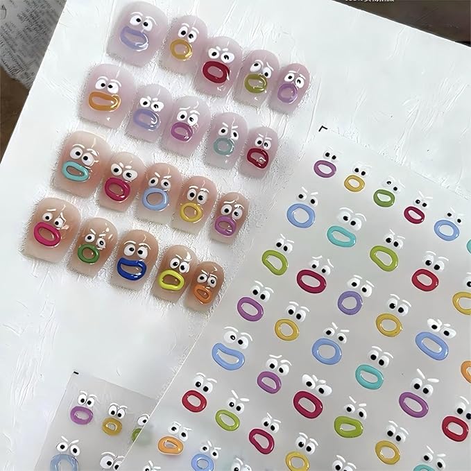 Dedyel Funny Face Nail Stickers Fun Big Lips Cute Cartoon Face Self-Adhesive Nail Stickers for Women Girls Kids Nail Art Decoration