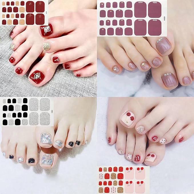 DANNEASY 20 Sheets Toe Nail Stickers Full Nail Wraps for Women - Colorful Self Adhesive Toenails Polish Strips for Toes Gel Strips Toenail Manicure Gel Sticker Nails with File, Cuticle Stick