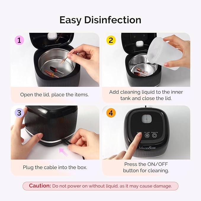 MelodySusie 2 in 1 Nail Tool Cleaning Machine, 3 Timers Mode for Nail Drill Bits, Nail Art Brush, Nail Clipper, Jewelry Cleaning, Salon & Home Use,Black,DL-160