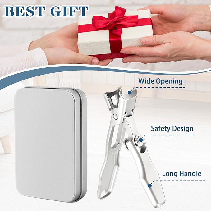 Mighty Clip Nail Clippers, Mighty Clip Nail Clippers for Seniors, Stainless Steel Nail Clipper Set with Catcher File, Storage Box (Silver)