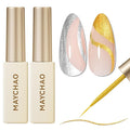 MAYCHAO 2pcs Glitter Silver & Gold Swirl Gel Liner Nail Art Polish, Classic Gel Color Built-in Thin Brush, UV Light Cure for French Nail Tips DIY Manicure at Home Salon
