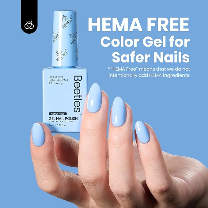 Beetles Light Blue Gel Nail Polish - Hema Free Pastel Baby Blue Gel Polish, 8ML/0.27Fl Oz Soak Off UV LED Lamp Pastel Nails Art, Long-Lasting Manicure Salon DIY Home Easter Spring Nails