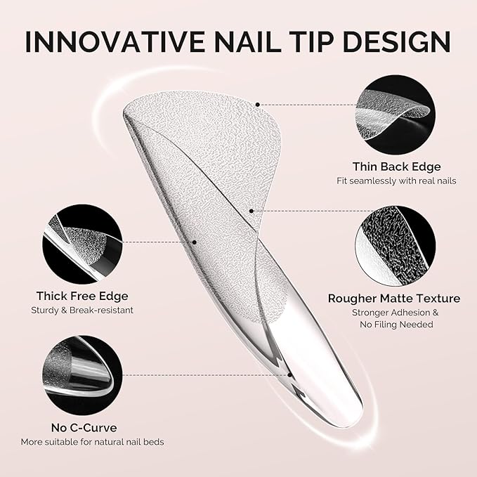 MelodySusie Short Almond X Nail Tips - 600Pcs 15 Sizes Clear Acrylic, Half Matte Full Cover Press on Nails for DIY Extension & Salon Use, Pre-Shaped for Long-Lasting Manicure, Fall Winter Nails