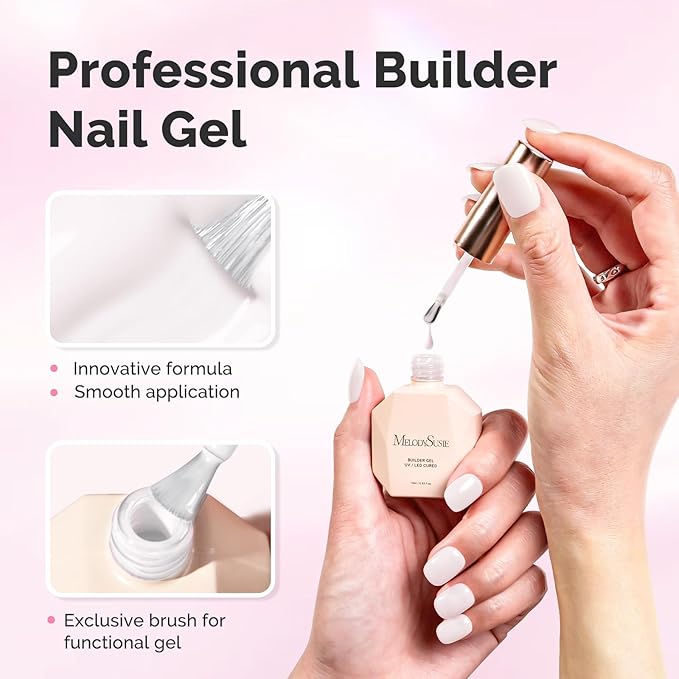 MelodySusie Milky White Builder Nail Gel for Nails Thickening, Soak Off UV Extension Gel, Rhinestone Nail Glue in a Bottle for Nail Art Design Gift for Women Salon DIY Manicure at Home-086