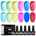MTSSII 6Pcs Neon Jelly Gel Nail Polish Set Clear Crytal Glass Gel Polish Kit Iridescent Colors Transparent Nail Polish Pink Red Blue Green Yellow Nail Art Manicure DIY Gift