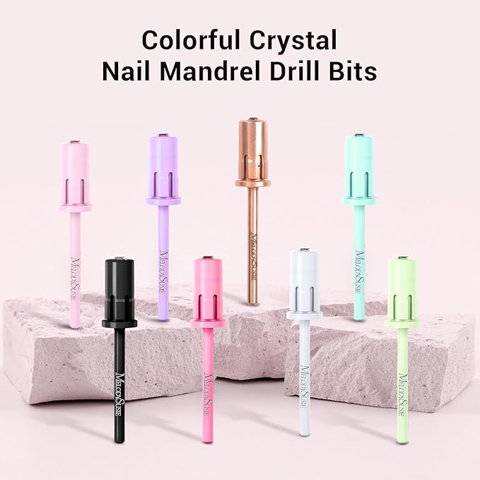MelodySusie Crystal Top Mandrel Bit for Nails, 3/32'' Easy Off Nail Drill Bits for Sanding Bands, Suitable for Acrylic Nails Gel Manicures and Pedicures, Pink Blossom
