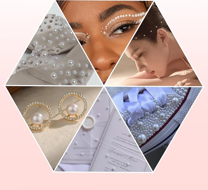 17000 Pcs Flat Back Pearls for Crafting with B7000 Glue White Half Pearl Beads for Jewelry Making Beads for Nails Party Face Clothes Shoe Balloon Birthday Decorations Cup DIY 2/3/4/5/6/8mm