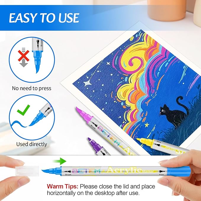 Betem Nail Art Pens Set, 24 Colors Dual-Tip Nail Art Markers, 3D Quick-Drying Nail Polish Pens, Acrylic Paint Markers for DIY Nail Design, Nail Liner Brush & Dotting Tool for Home & Salon DIY