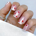 Valentines Press on Nails Short Square Fake Nails Chrome Nails Press ons with Red Love Heart Design Full Cover Stick on Nails for Women Manicure,Reusable | Glue Tabs | Easy Apply | 24Pcs