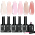 Beetles Jelly Gel Nail Polish Set - 6 Colors Nude Pink Gel Polish Kit Neutral Shimmer Translucent Sheer Gel Soak off Uv Nail Concealer Peach Juice Collection French Nail Art Manicure Gift for Women