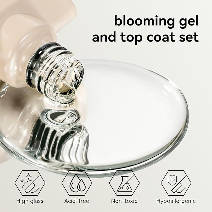 MAYCHAO Blooming Gel and No Wipe Gel Top Coat Nail Polish Set, for Spreading Effect Marble Natural Stone Watercolor Floral Print Nail Art Painting