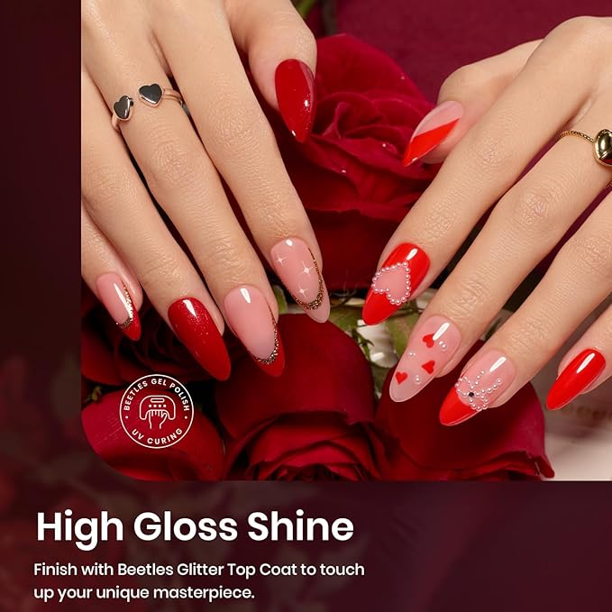 Beetles Red Gel Polish Set - 6 Colors Red Nail Gel Polish Popular Jelly Shimmer Regular Collection Nail Art Design Soak Off Uv LED Nail Kit Minicure DIY Home Salon Spring Gift for Women