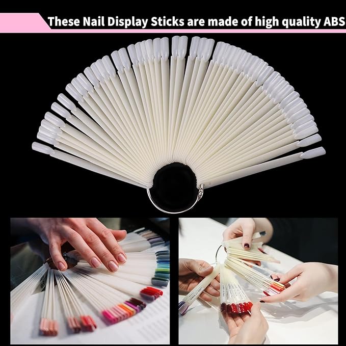 300 Pcs Nail Swatch Sticks with Ring, Nail Sample Swatches for Gel Polish Color Display, Nail Salon, Home DIY Accessories (50 pcs/string)