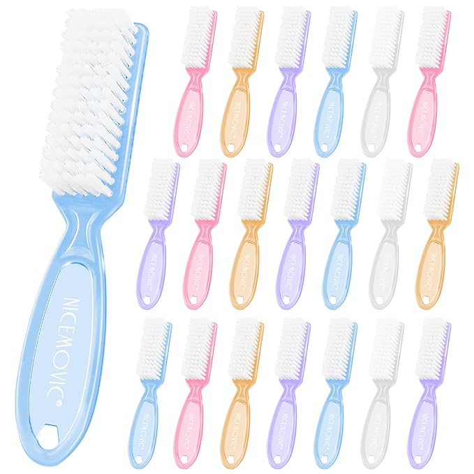 NICEMOVIC 20 Pcs Nail Brush for Cleaning Fingernails, Handle Grip Nail Scrubber Brush, Hand Fingernail Cleaner Brush Manicure Tools Scrub Cleaning Brushes, Use for Toe and Nail Cleaning (Clear)