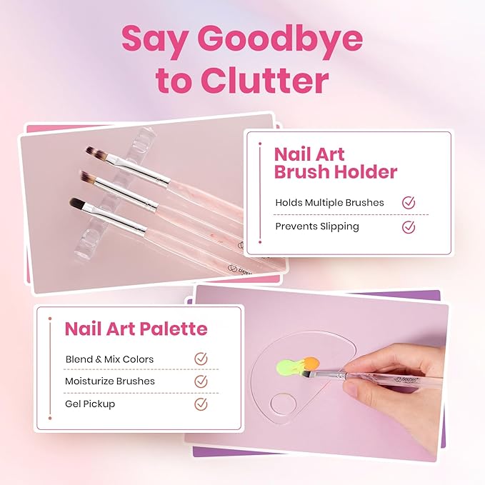 Beetles Blooming Gel and Nail Art Brushes Set - Ombre Nail Brush Gradient Stipple Clean Up Fingernail Art Pens and Silicone Dotting Tool for Gel Polish Blush Marble Chrome DIY Manicure Designs