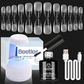 Beetles Gel Nail Kit Etch-X, Almond Medium, 500pcs 12 Sizes, with 5 in 1 Glue Mini Lamp, Pre-Etched Half Matte Acrylic Nail Kit Fake Nail for Home DIY Extension Set