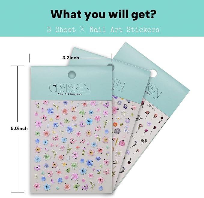 Golden Flower Nail Art Stickers, Summer Spring Floral Nail Decals, Self-Adhesive, Nail Accessories for Women, Nail Decorations 3 Sheets