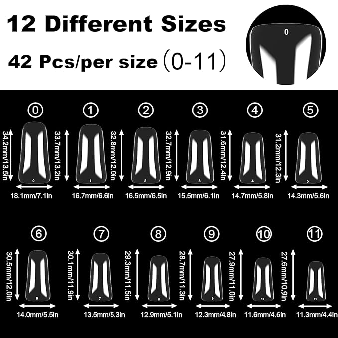 504Pcs Clear Duck Nail Tips Full Cover Long Duck Nails Tips Press On - 12 Sizes Acrylic Gel DIY Nail Extensions for Salon-Worthy Duck Shaped Manicures & Nail Art with Box