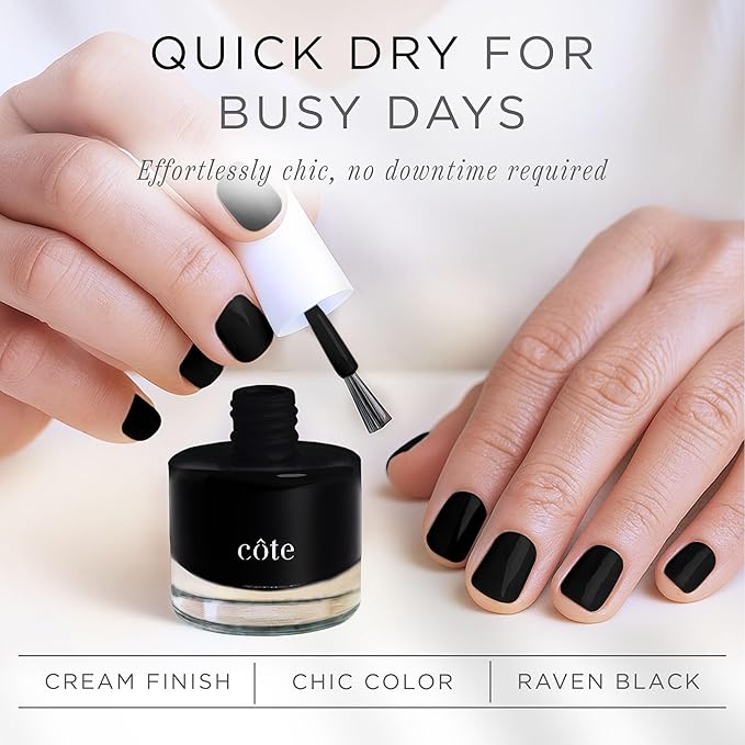 Cote Beauty’s Belle Noire, Raven Black Nail Polish, Intense Creamy Texture with Bold Color for a Dramatic & Sophisticated Look, Vegan & Cruelty-Free, Long Lasting Nail Polish, Made in USA, 0.27 Fl Oz