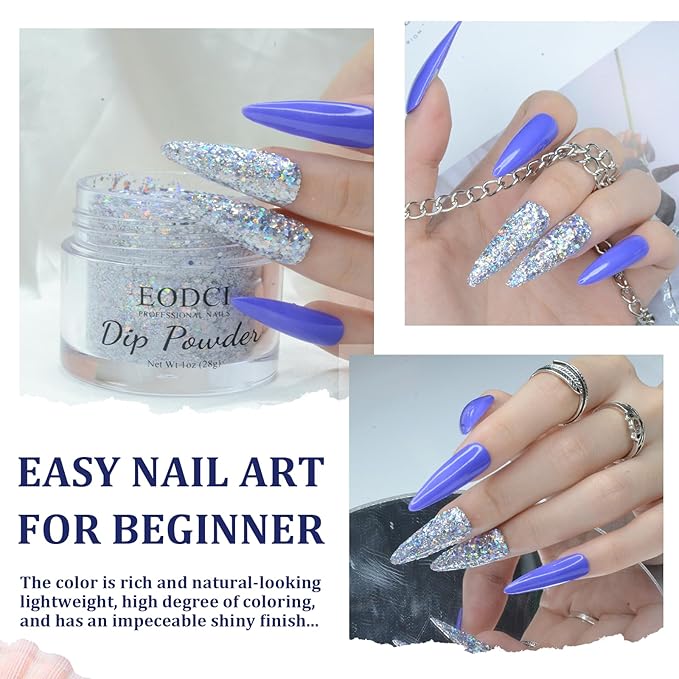 1 Oz/28g Holographic Silver Dip Powder, Nail Dipping Powder French Powder Pro Collection System Nail Art Starter Manicure Salon DIY at Home, Odor-Free&Long-Lasting, No Needed Nail Lamp Curing