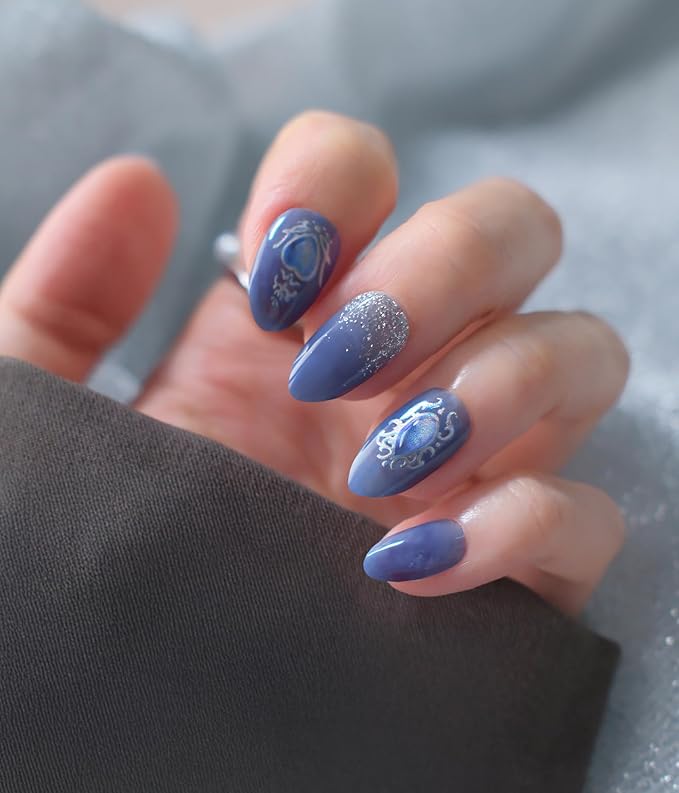 Nail Polish Strips (No UV Lamp Needed) - 22 Pcs Salon Quality Gel Nail Stickers - Long Lasting Wraps (Mystery of The Deep Blue)