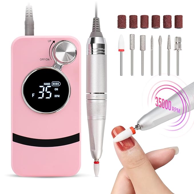 Vrenmol Professional Nail Drill Kit: 35000RPM Electric Nail File 6000mAh Portable N ail Drill Machine with Nail Drill Bits for Nail Tech Acrylic Nail Art Manicure Pedicure Salon at Home