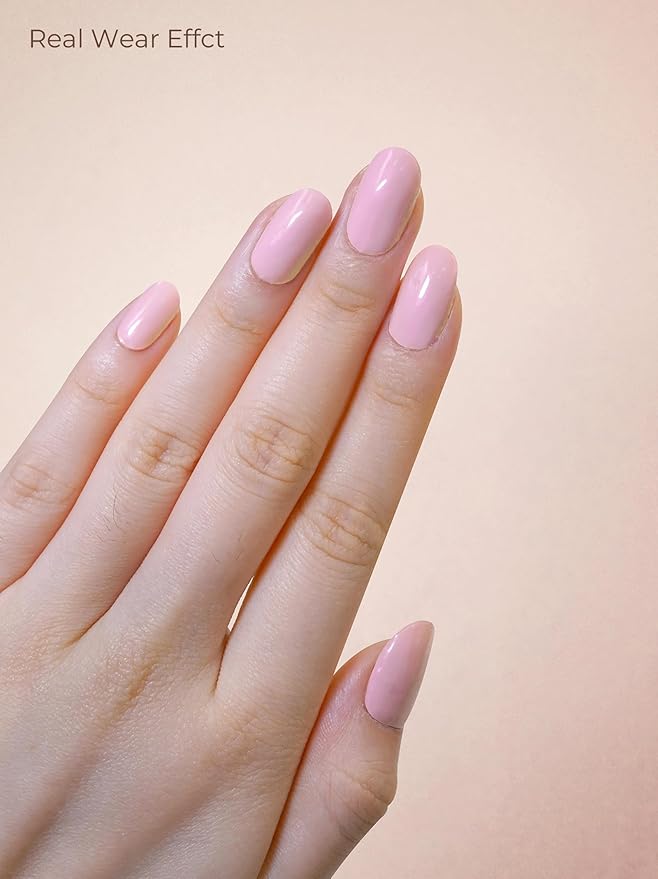 Pre Cured Gel Nail Strips - 44PCS Salon Quality Gel Nail Stickers - Long Lasting Polish Wraps for Women no UV Light Needed Easy Apply & Remove (Pure Pink)