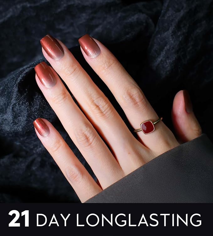 Semi Cured Gel Nail Strips - UV Light Gel Nail Stickers - 20 Long Lasting Salon Quality Wraps (Captivating Rosewood Red)