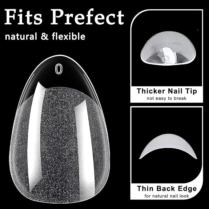 AddFavor 600pcs Short Almond Nail Tips, Soft Gel Nail Tips Almond Short Clear Fake Nails Full Cover Acrylic Nails Tips for Extension Nail Manicure Salon Home DIY