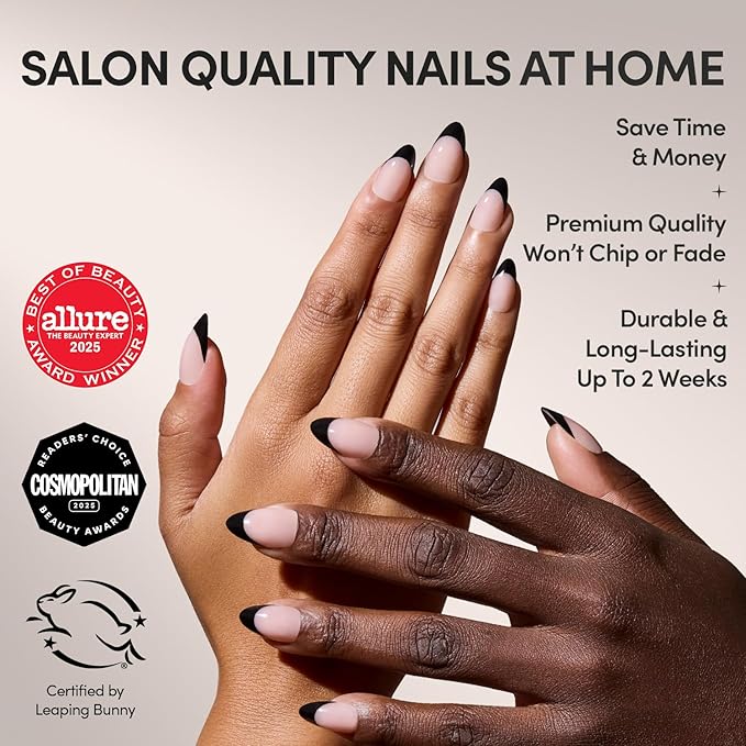 Glamnetic Press On Nails - Caviar Fake Nails | Semi-Transparent, Short Almond Nails, Salon Quality | 15 Sizes - 30 Nail Kit with Glue