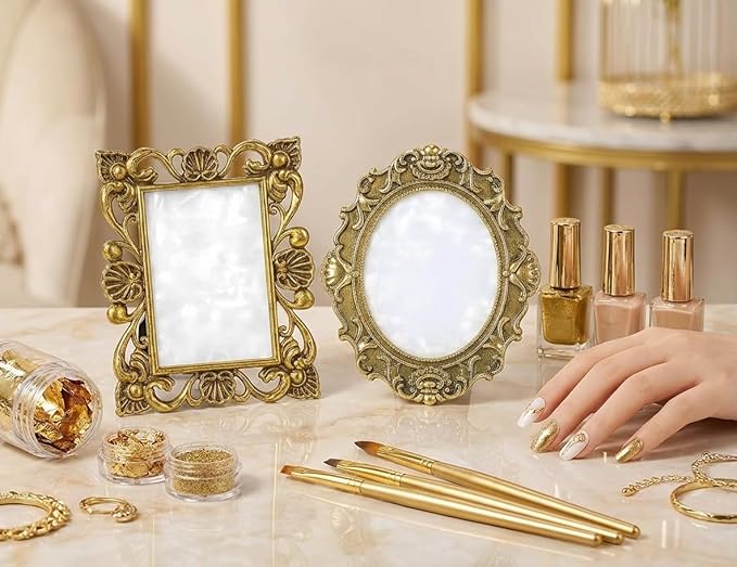 2 Pcs Nail Art Palette Nail Mixing Palette Polish Color Mixing Plate Golden Edge Nail Holder Display Board Cosmetic Mixing Tools (Gold)