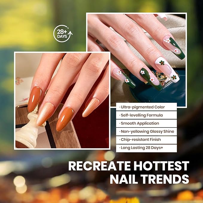 Beetles Cat Eye Gel Nail Polish Set, 6 Colors Red Burgundy Gel Olive Green Cat Eye and Pearl Nail Polish with Magnet Soak Off LED Nail Art Kit DIY Salon at Home Gifts for Women