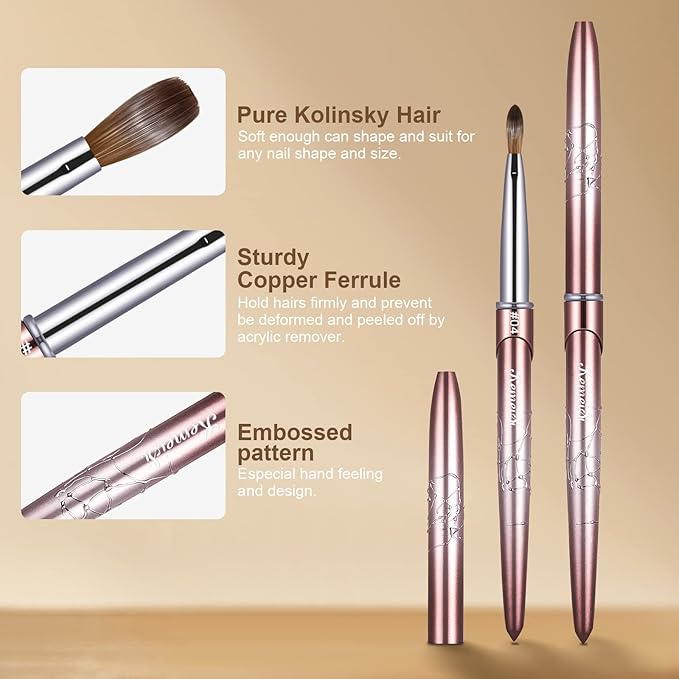 Acrylic Nail Brush Size 4,KEMEISI 100% Pure Kolinsky Nail Art Brushes Sturdy Handle Oval Shaped Acrylic Powder Nail Design Tools for Professional Manicure DIY Home Salon (Brown Gradient)