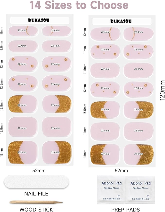 Semi Cured Gel Nail Strips,28 pcs French Gilded Gel Nail Stickers with UV Light Required,Long Lasting Nail Art Stickers, Easy to Apply（Pearl Pink）