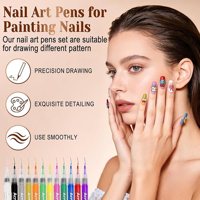 12 Color Nail Art Pens for Painting Nails 0.7mm Nail Polish Pens Set DIY Art Markers Drawing Painting Liner Brush for Gel Nails Design Doodle Pen Unique Fingernail Paint Accessories Gifts Women